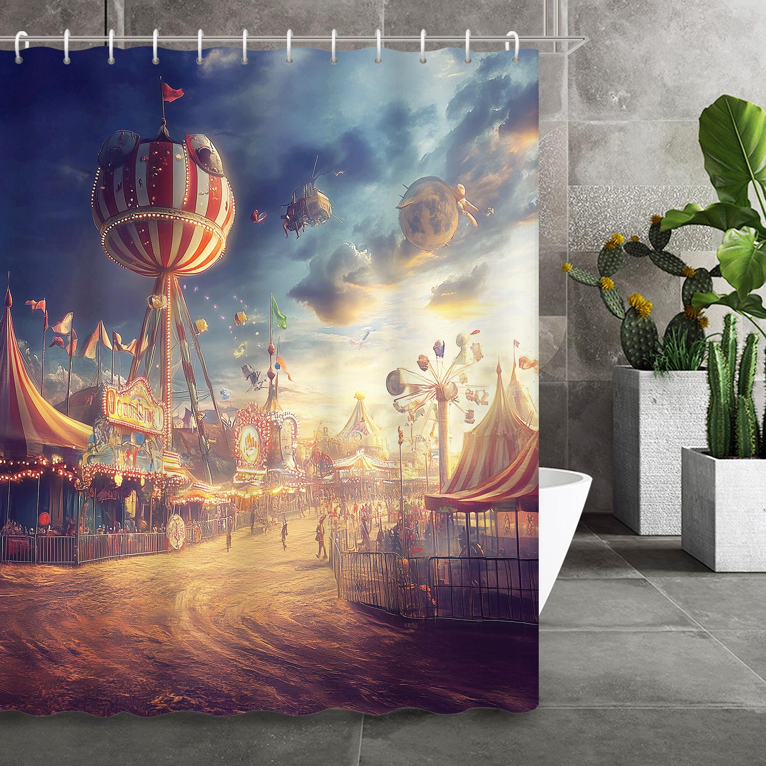 

1Pc Oil Painting Carnival Celebration Shower Curtain, Traditional Design, Polyester Fabric, For Bathroom & Home Decor W60H190(CM)-1 Pcs