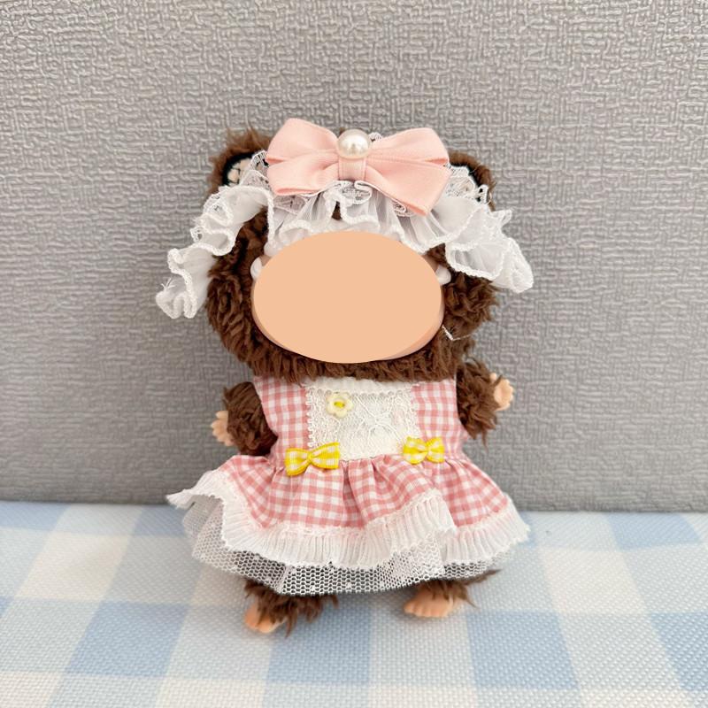 [Cloth Only] the Princess Style Clothes for 15cm Plush  Dolls, Checkered Puffy Skirt Set with Bow Headband.