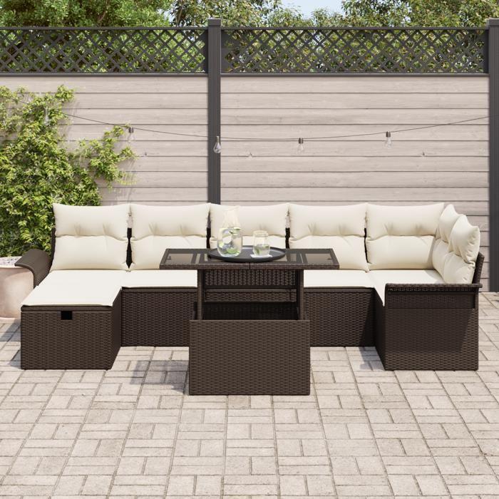 VidaXL Ensemble de Canapés de Jardin de 8 Pièces avec Coussins en Poly Rotin Brun 3359685