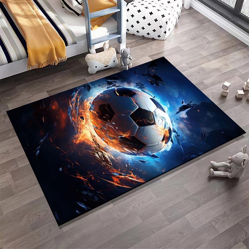 Fiery Soccer Ball Design Rug for Living Room – Dynamic Blue and Orange Style Suitable for Use As an Anti-slip for Living Room Bedroom Sofas