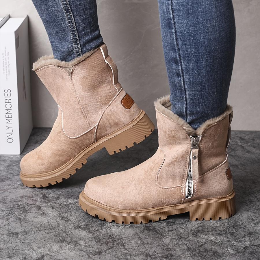 Warm Winter Snow Boots Women's Plush-Lined, Thick Fabric Upper & Lining, Slip-Resistant Rubber Sole