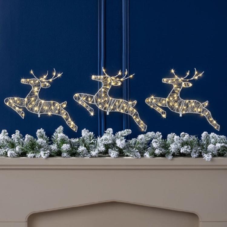 3pack Deer Shape Outdoor Christmas Light Durability Iron Lawn Ornaments for Pathway and Planter