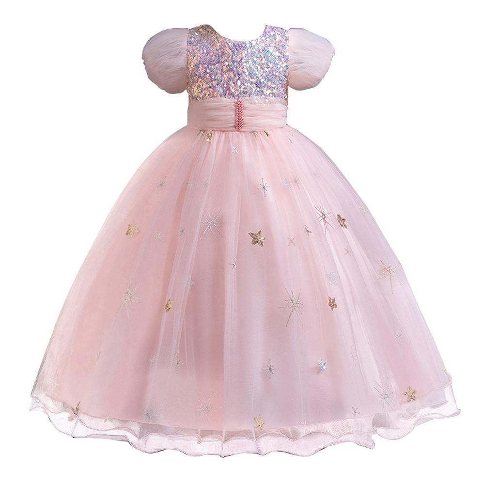 Lila Mädchen Lange Kleider Kinder Klavier Catwalk Performance Kostüme Blumenmädchen Kurzarm Prinzessin Tutu Kleider