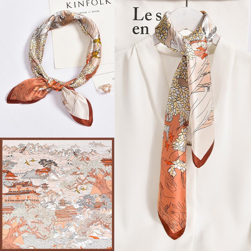 100% Natural Silk Square Scarf Women Flower Print Small Real Silk Bandana Hair Scarf Luxury Neckscarf Pure Silk Head Scarf