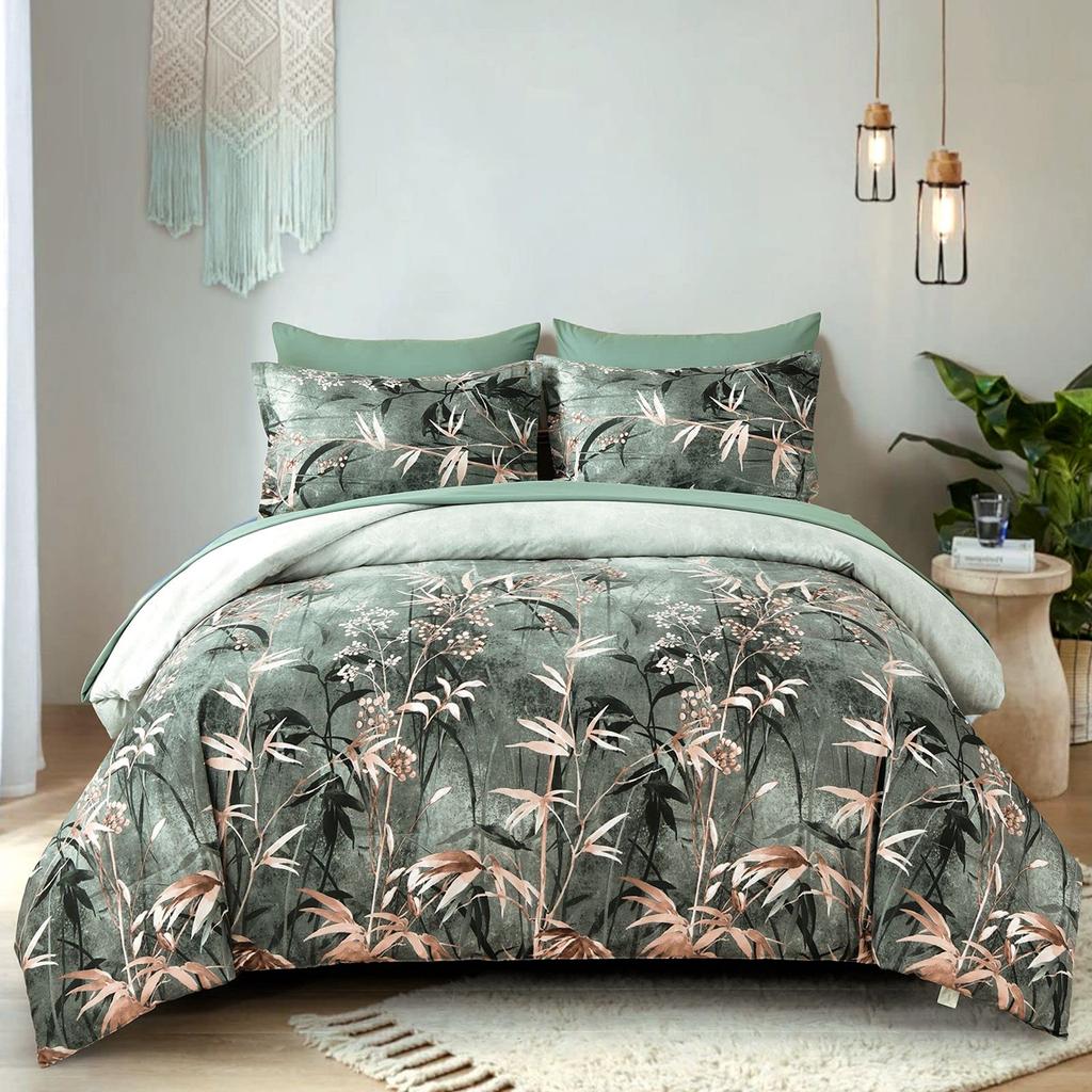 Palm Leaves Comforter Cover Duvet Cover Tropical Leaves Bedding Set Quilt Cover for Men Women, White 3 Pcs Queen King Size
