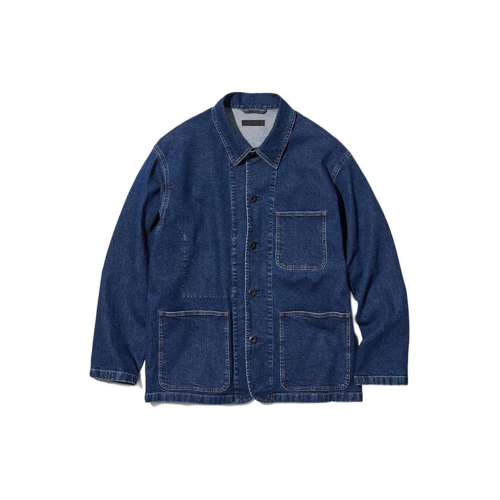UNIQLO Solid Color Casual Denim Pointed Collar Loose Jacket Unisex jackets Light-Blue 462430-67