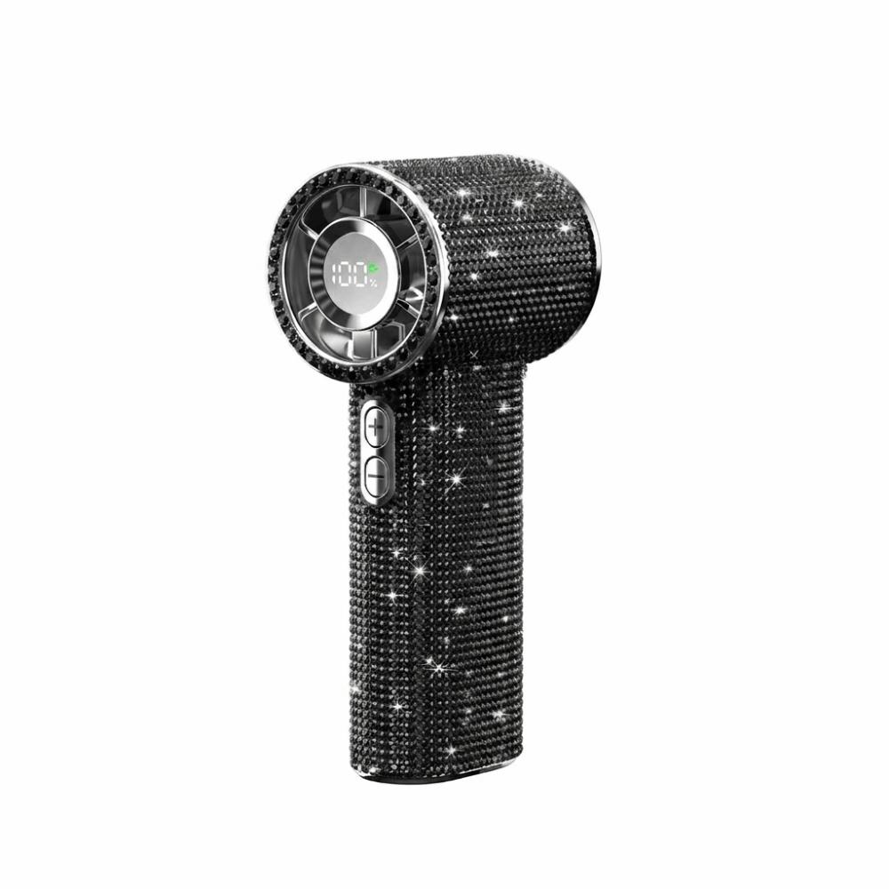 Digital Display Mini Cooling Fan Small Size Portable Hand Fan Rhinestone Handheld Fan Ice Cooling чёрный