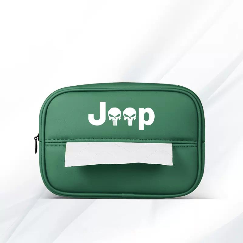 For Jeep PU Leather Car Tissue Box Armrest Paper Towel Storage Bag For Jeep Grand Cherokee Wrangler JK Gladiator Compass Rene