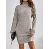 Fall/Winter Women's Casual Solid Color High Neck Long Sleeve Knitted Dress