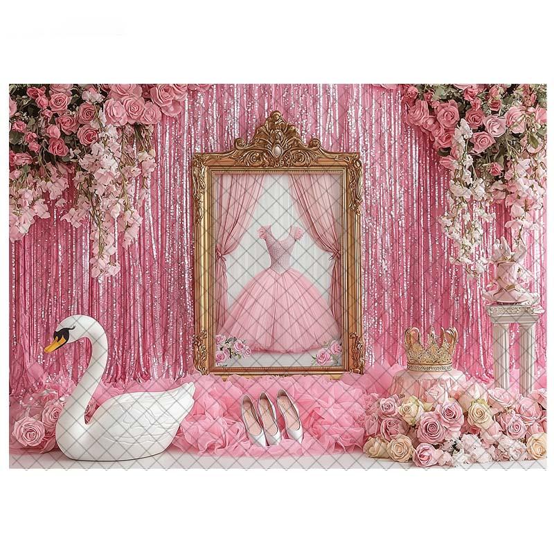 LS Fotografie Hintergrund Ballettschläppchen Schwan Rosa Vorhänge Dekoration Mädchen Prinzessin Geburtstagsparty Cake Smash Foto Kulisse Studio