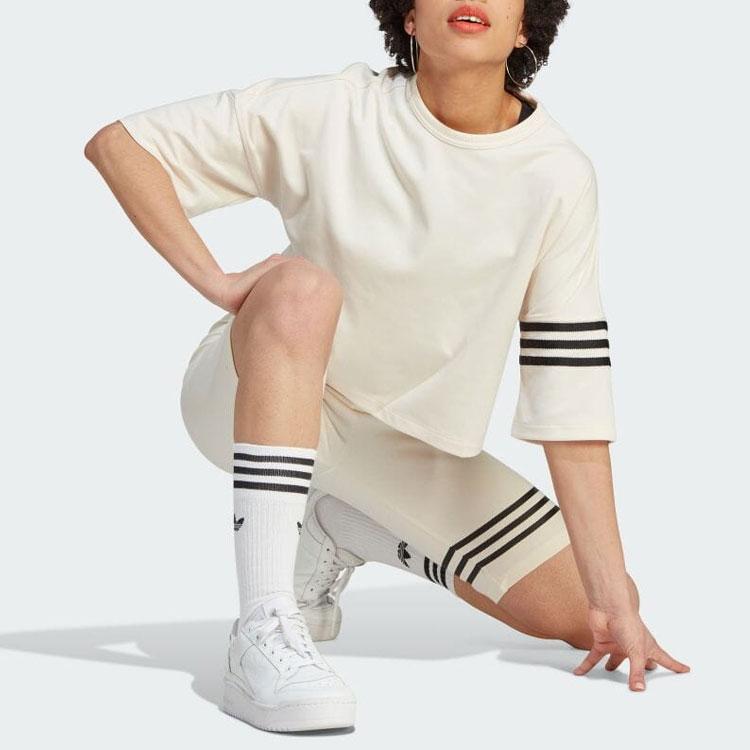Adidas Originals Trefoil Tre-stripe Colorblock Cropped Kortarmet T-skjorte Dame Topper Beige IM1830
