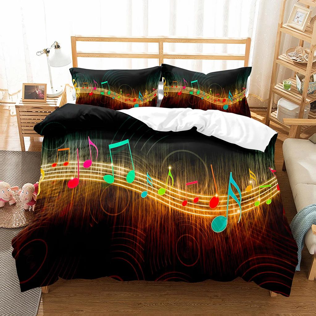Piano Pattern Duvet Cover Microfiber Classic Music Themed Bedding Set Musical Pattern Geometric Stripe King Quilt Cover