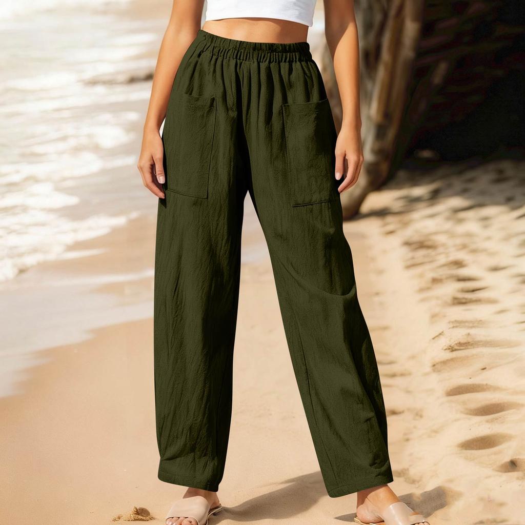 Women's Casual And Fashionable Color Loose Pants With Pocketes