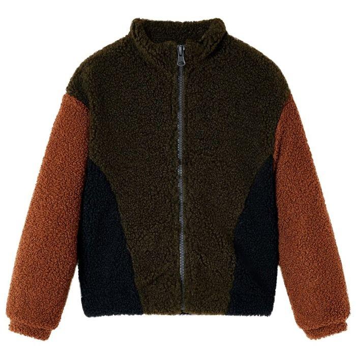 Veste polaire enfant - vidaXL - Manches longues - Khaki/Noir - Multisport - Garçon