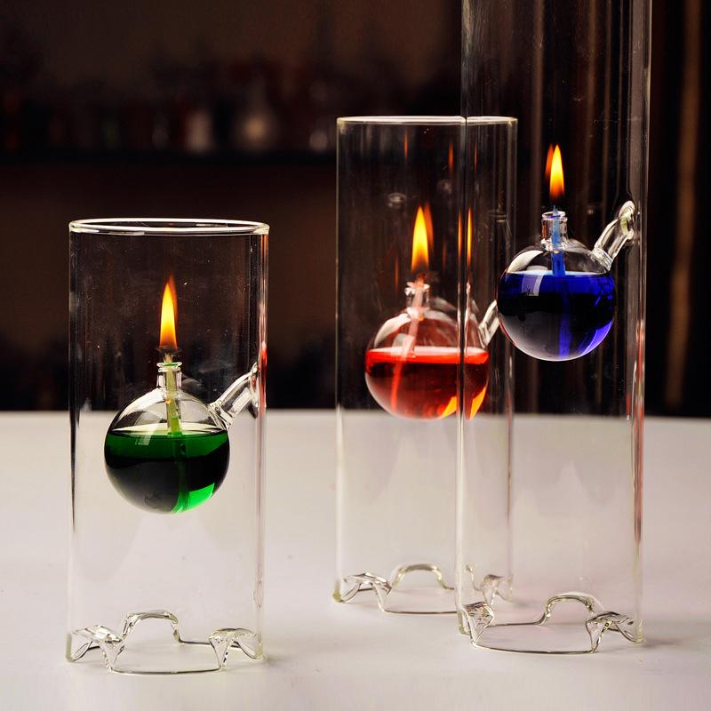 Oil Lamp Chimney Clear Glass Oil Burner Windproof Heat-Resistant Lamp Shade Portable Candle Holder For Bar Dining Room No Fuel
