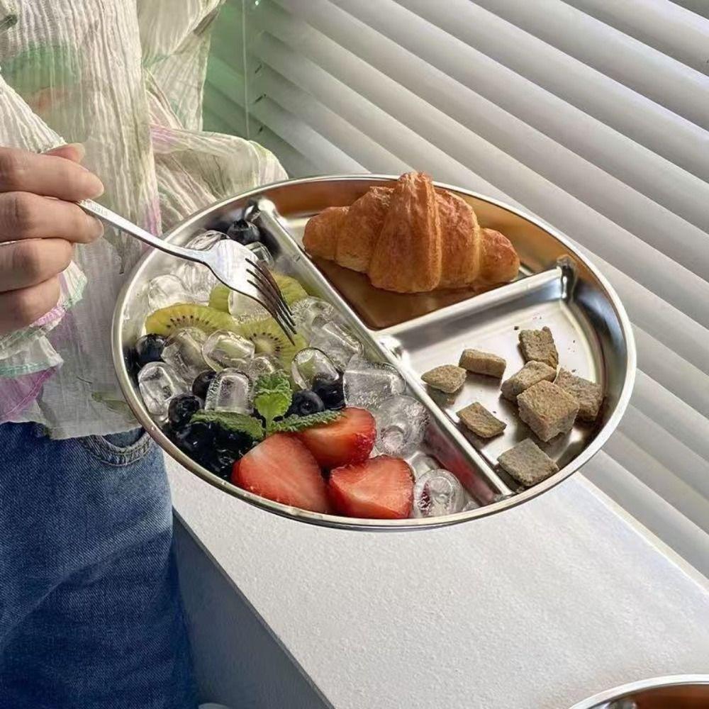 304 Stainless Steel Divided Plates 9" Inch Food Trays Salad Barbecue Plate  for Adults Kids