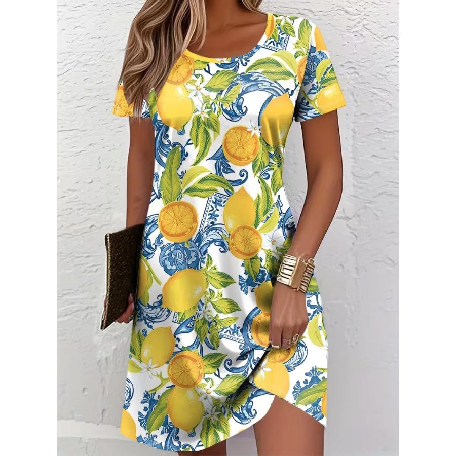 New Dress Women's Digital Printing Geometric Pattern Round Neck Pullover Summer Women's Dress