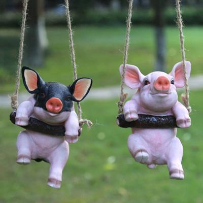 Hanging Statue Animal Pig Shape Landscape Pendant Resin Simulation Swing Figurines Outdoor Decorations