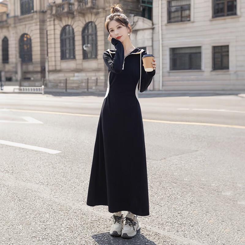 Robe Sweat-Shirt A-Line à Capuche et Manches Longues pour Femme