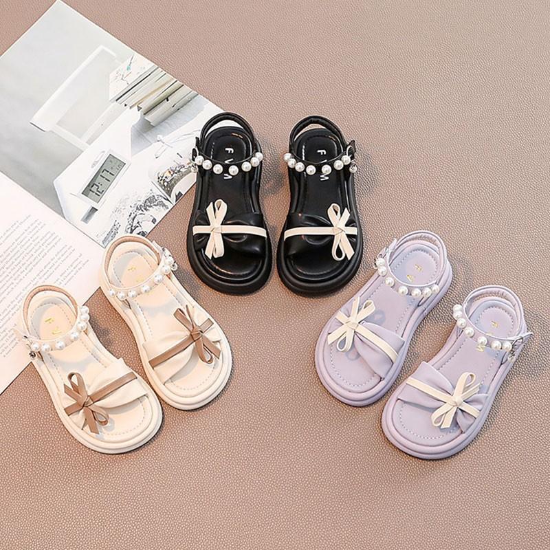 Girls Soft Sole Sandals With Bow Detail Toddlers Kids Non-Slip Rubber Princess Style Footwear