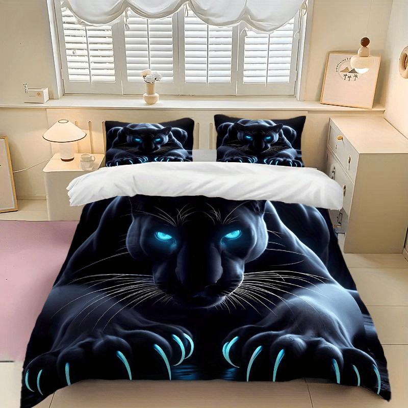 3-piece Black Panther Print Duvet Cover/Bedding Set - Soft Polyester, (1 Duvet Cover + 2 Pillowcases), Bedroom Decoration