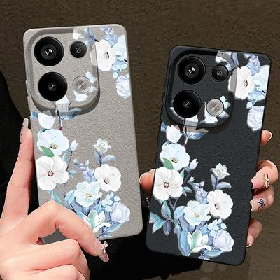 Stoßfeste Handyhülle mit Blumenmuster für Xiaomi 13T Pro, Poco X7, X6, M6, Redmi 13C, Note 14, 13 Pro, 12 und 11. Schlanke TPU-Schutzhülle mit matter Lederstruktur und Bumper-Funktion.