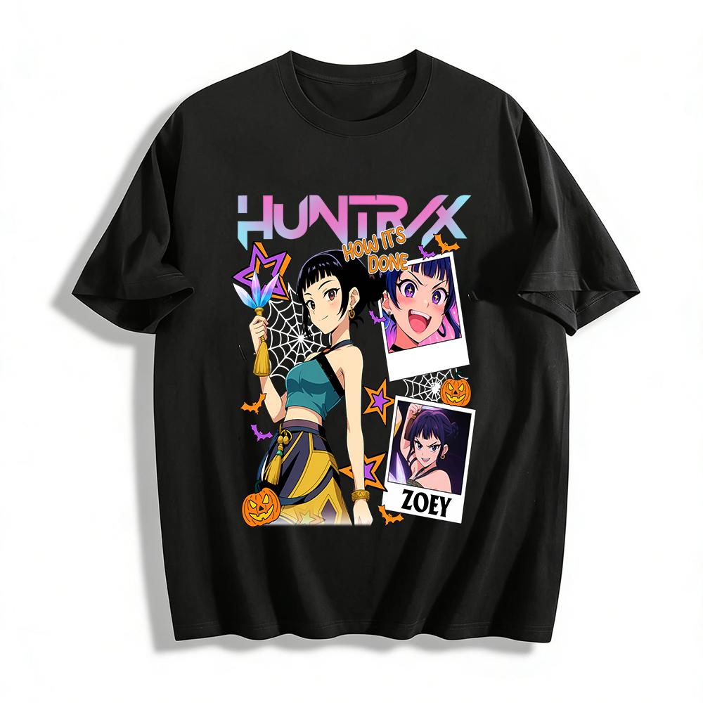

Хэллоуинская тематика Топ с принтом Huntrix Zoey Модная футболка с графикой аниме-персонажа для фанатов аниме Футболка из чистого хлопка XXS