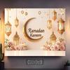 Ramadan Kareem Islamic Festival Tapestry Golden Crescent Moon Lanterns Pink Roses Religious Celebration Wall Hanging for Muslim