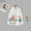 ZANZEA Women Casual Turn Down Collar Floral Print Sleeveless Vest Tops