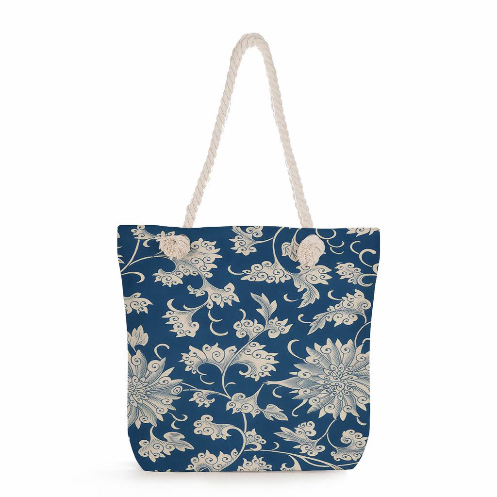Multifunctional  Flower Printed Thick Rope Shoulder Beach Bag 7588