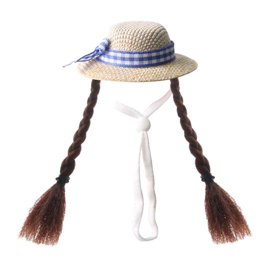 Hamster Sun Hat Cute Small Pet Hat with Double Braids Elastic Strap Adjustable Parrot Wig Hat for Budgies Roosters Guinea Pigs Dress-Up