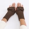 Women Short Bow Cable Knitted Warm Fingerless Gloves Outdoor Stretchy Arm Warmers Office Typing Wrist Gloves