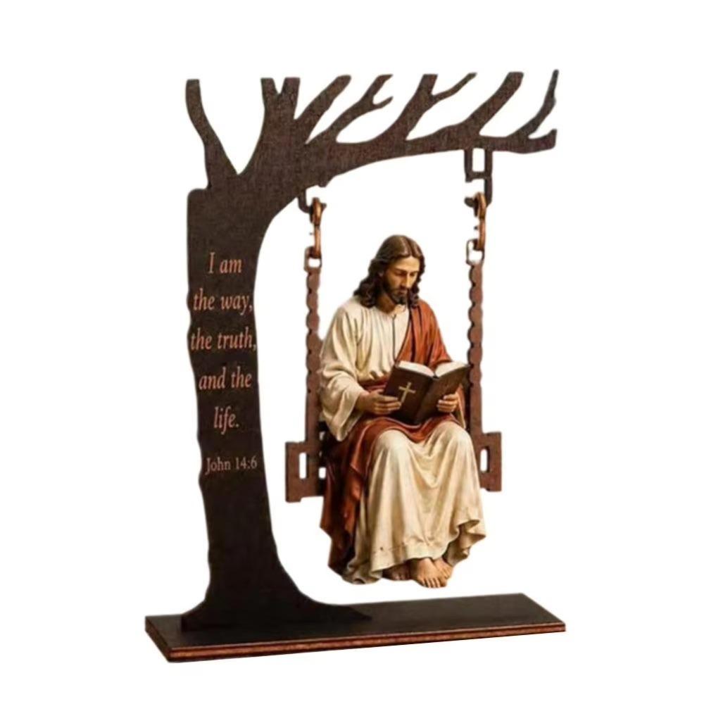 Catholic Wooden Jesus Swing Ornament Religious Virgin Mary Swing Sculpture Faith Home Decor