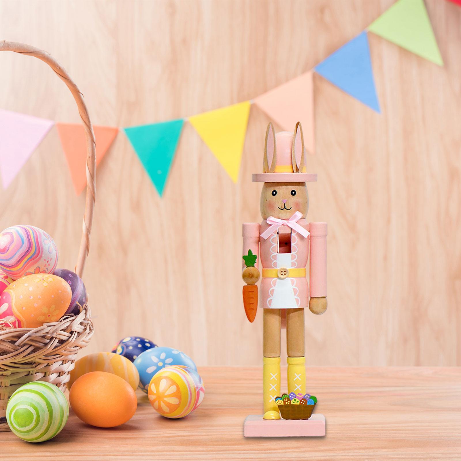 

Easter Decor Party Supplies Decorative Rabbits Nutcracker Wooden Ornament for Festival Farmhouse Desktop Bookshelf Dining Room