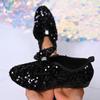 Fashion 2025 Hot Sale Slip On Women's High Heels Round Toe Wedge Bow Tie Bling Pumps Plus Size Fashion Comfortable Office & Career Shoes