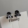 Black Pearl Rhinestone Bow Hair Clip for Bangs and Princess Hairstyles