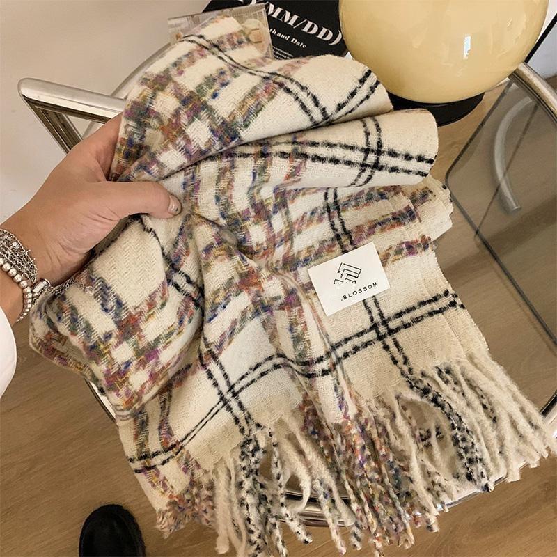New Colorful Plaid Scarf for Women High End Imitation Cashmere Korean Version Versatile Thickened and Warm Autumn and Winter Long Shawl Scarf
