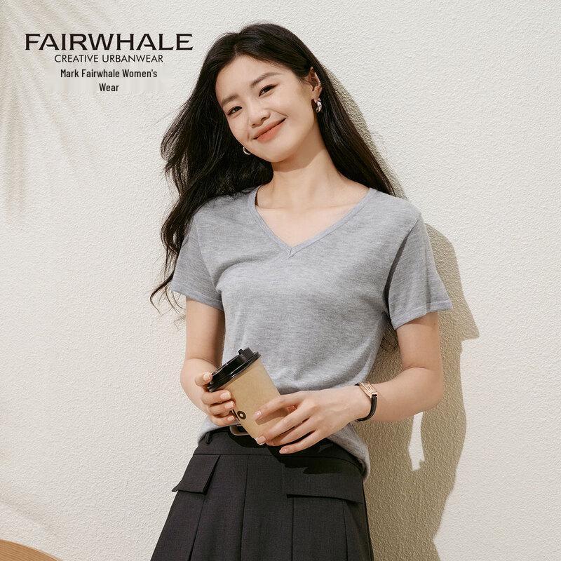 Mark Fairwhale Women's Mercerized Wool V-Neck Short Sleeve Knit Top