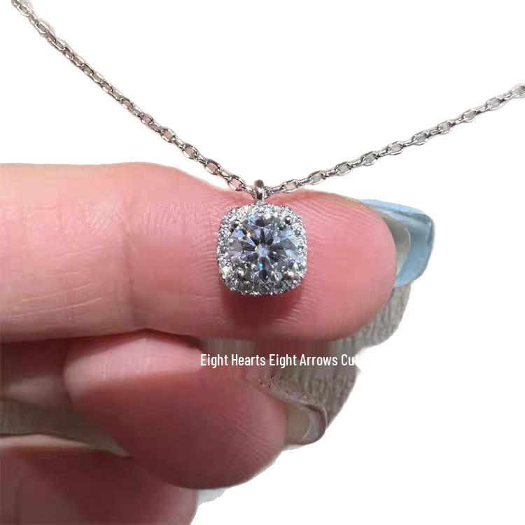 S925 Sterling Silver Square Pendant Necklace with Zirconia, Women's Light Luxury Clavicle Chain, 2025 Design.