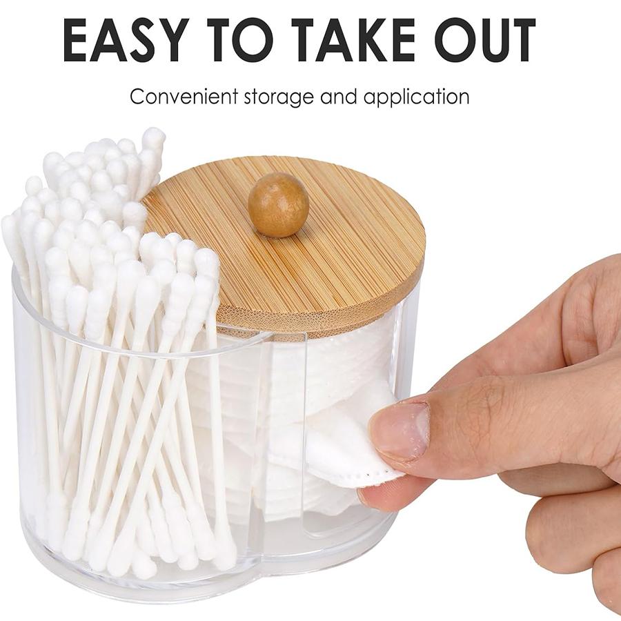 Cotton Pad & Swab Holder - Small Plastic Swab Dispenser with Lid, Bathroom Accessories Storage Organizer for Pads & Picks