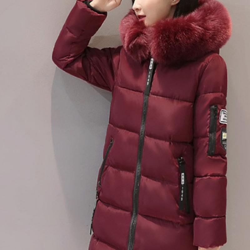 

Пуховая хлопковая куртка с большим воротником для женщин, модная хлопковая куртка средней длины XXXXL вино красного