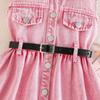 Girls Sleeveless Denim Dress with Belt, Button-Down Shirt Style Casual Summer Outfit