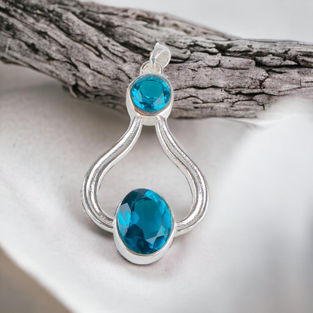 925 Sterling Silver Multi Gemstone Fashionable Jewelry Pendant 1.51" For Gift CP-4