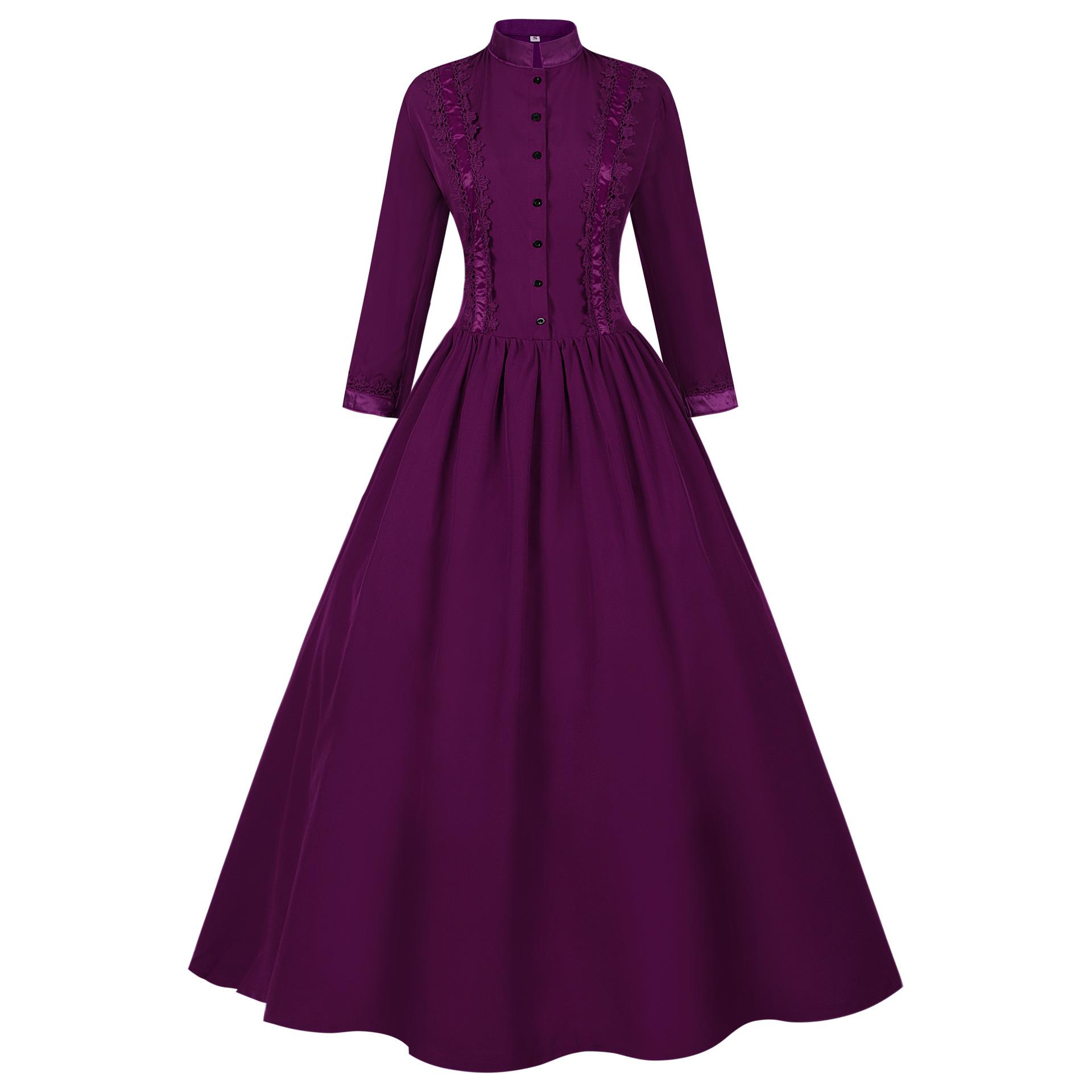 2025 Women s Medieval Stand-up Collar Black Long Sleeve Evening Dress - Spring/Autumn Trend Small
