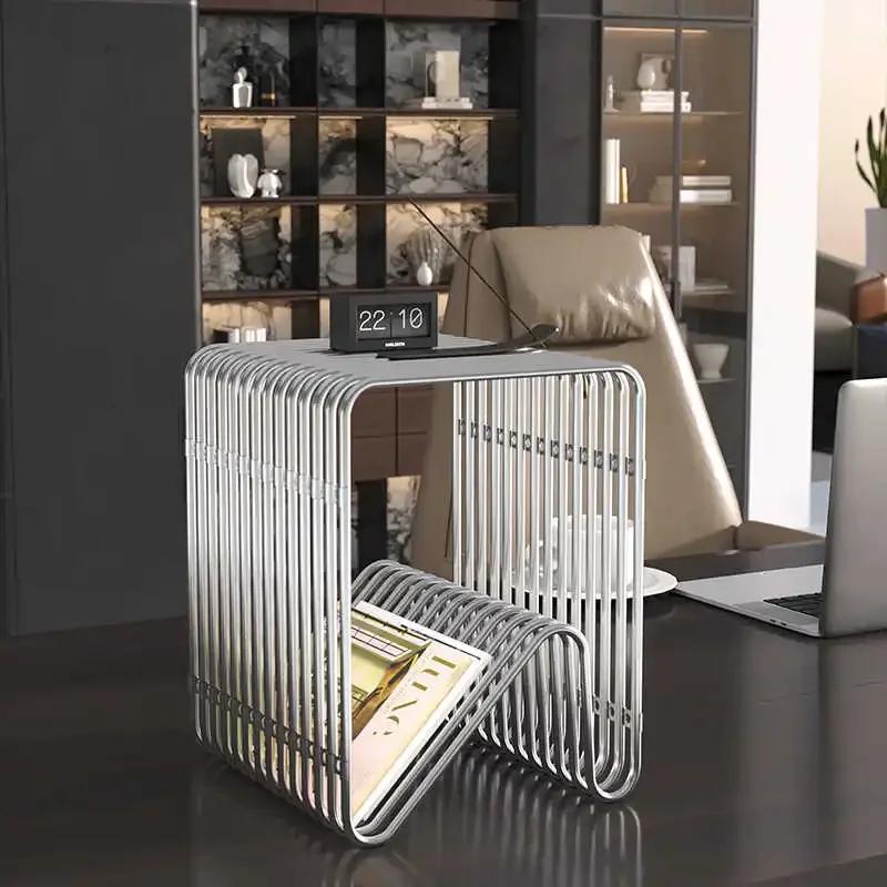 Minimalist Stainless Steel Coffee Tables Modern Side Table Creative Bookshelf Bedroom Side Table Living Room Coffee Table