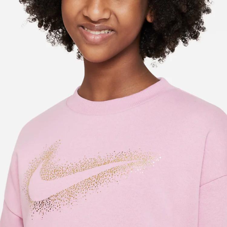 Nike Solid Color Sequin Logo Decorated Round Neck Long Sleeve Sweatshirt Kids Sweatshirt Pink DV9374-698