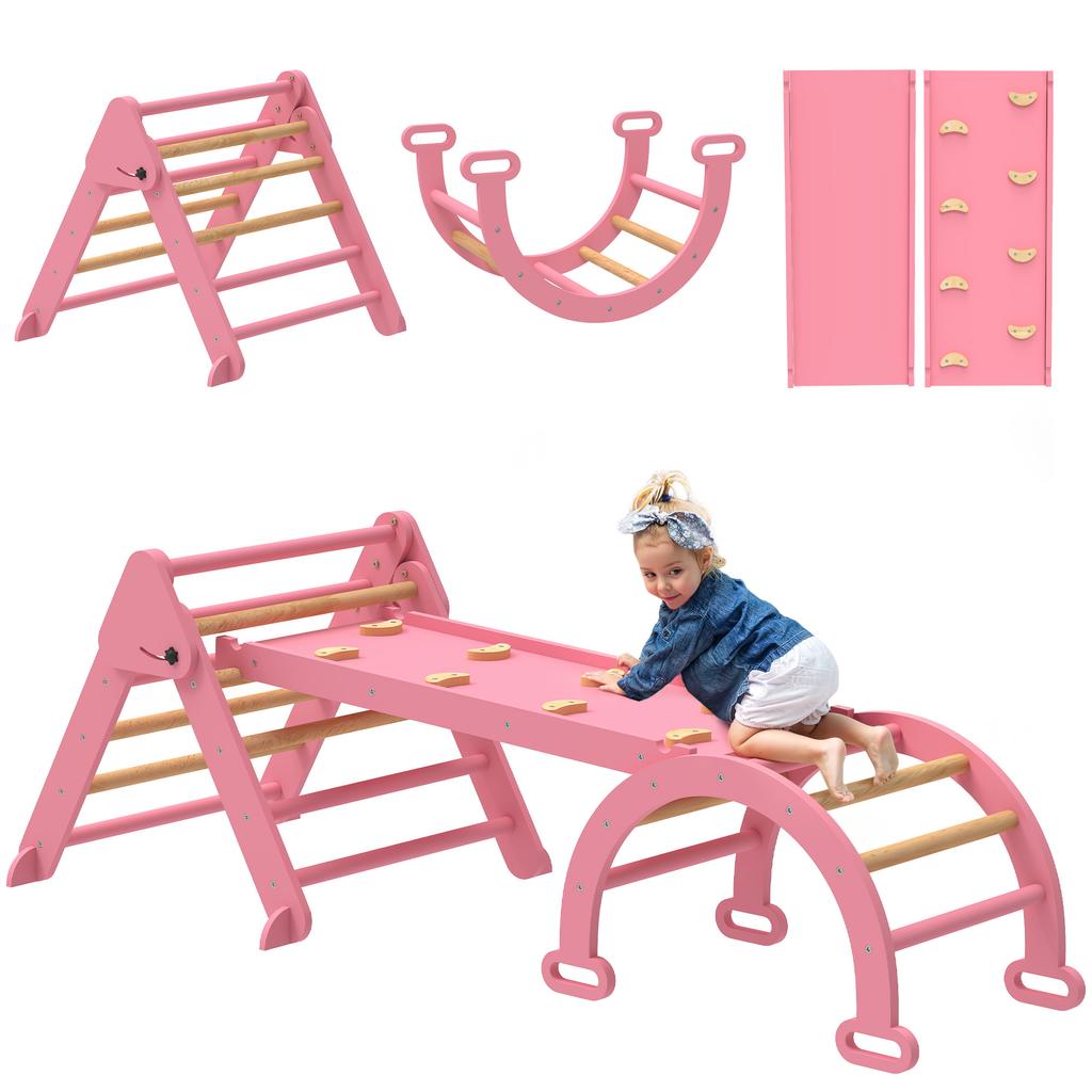 Indoor Climbing Frame, 7-in-1 Foldable Climbing Triangle with Slide, Climbing Arch