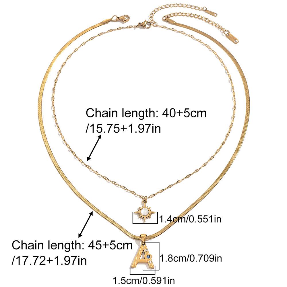 18K Gold Plated Double Layer Necklace with Sun Pendant & Diamond-Inlaid Alphabet Charms