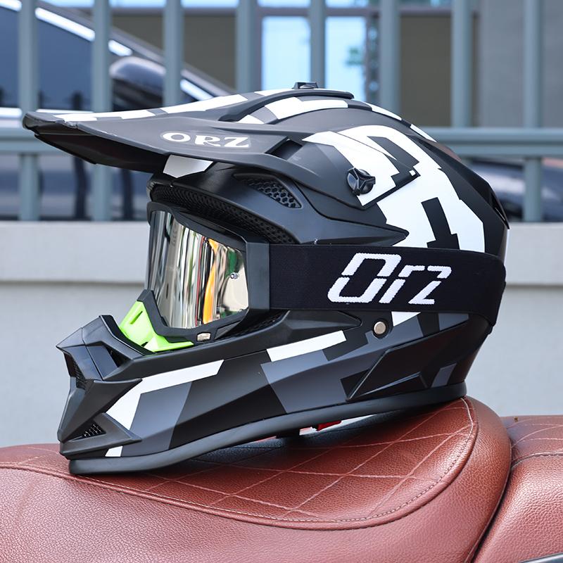 ORZ-F16-DOT Approved Off Road Motocross Helmet with Goggles, High Strength ABS Lightweight Shockproof All Terrain Safety Gear