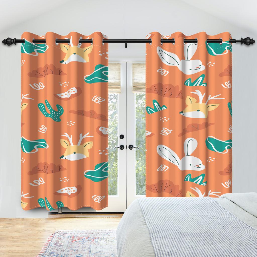 Set Of 2 Tropical Jungle Animal Pattern Curtains Cute Hippo Koala Parrot Design Kids Room Bedroom Living Curtain Darkening Polyester Ideal For Area